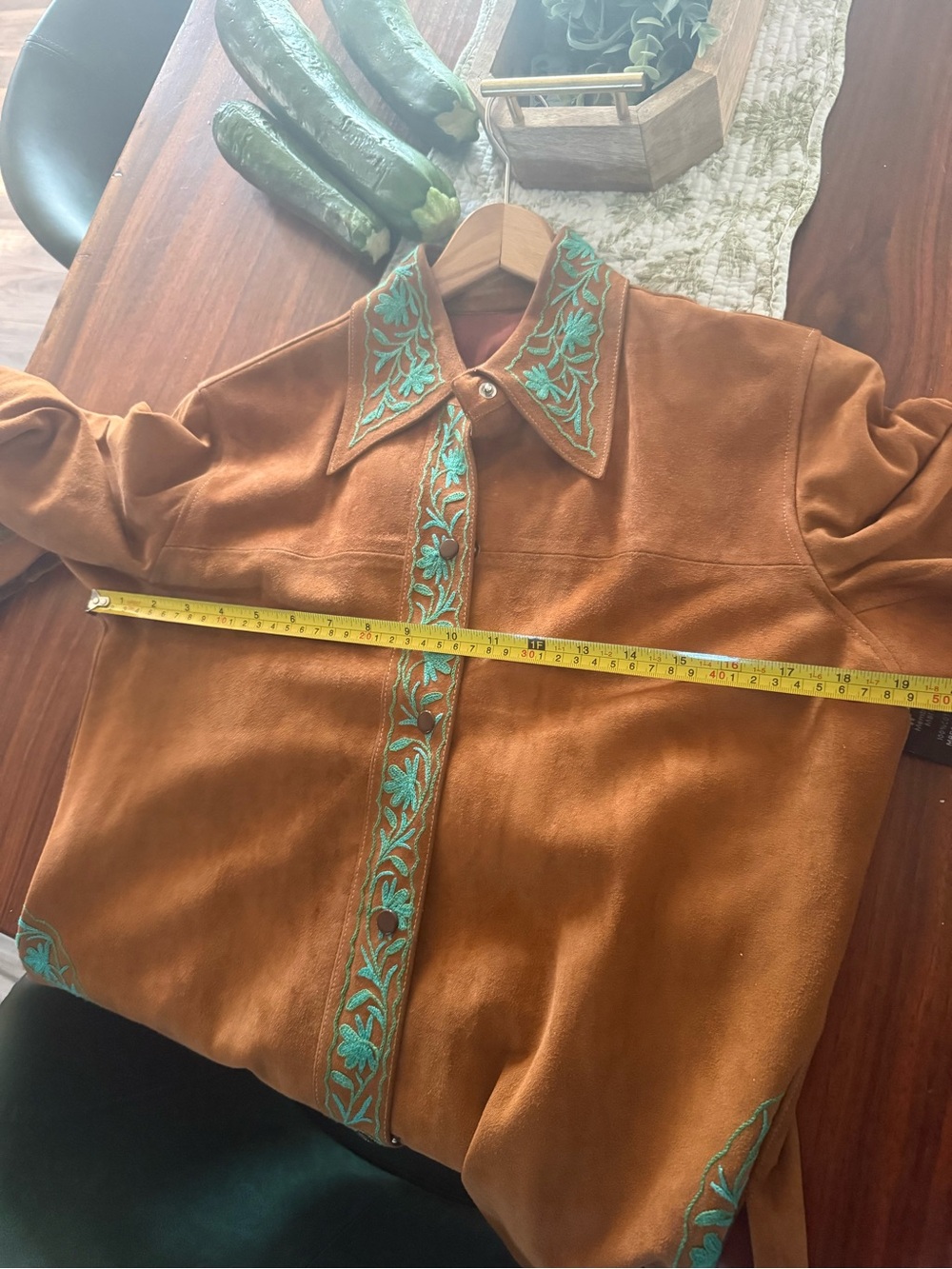 Vintage Suede Embroidered Western Jacket - Brown with Turquoise Accents - Picture 8 of 11